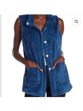 JOHNNY WAS reversible Vicney Lagoon blue faux fur vest topper pockets large